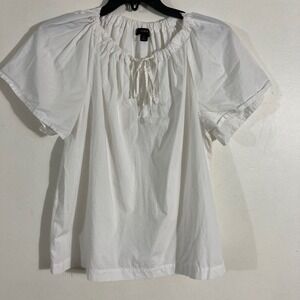 J.Crew Peasant Blouse Womens Small White Flutter Sleeve Tie Neck COTTON